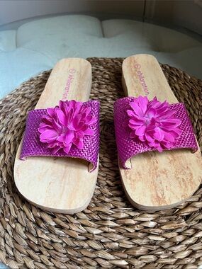 Xhilaration Fuchsia Floral Slide Sandals Size 7